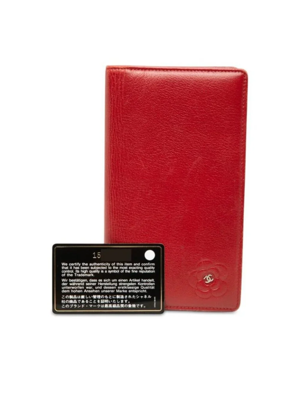 Chanel CC Logo Camellia Bifold Wallet Red Leather